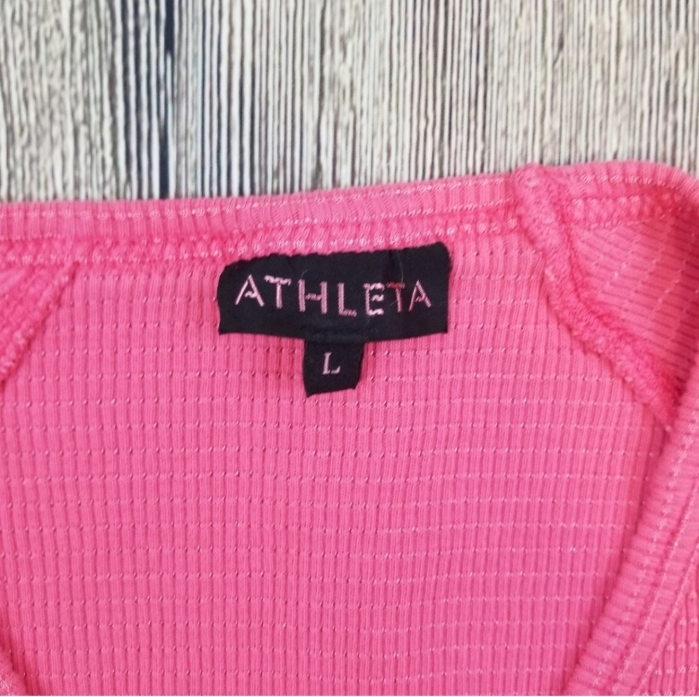 Athleta Pink Scallop Hem 3/4 Sleeve Top - Picture 3 of 6
